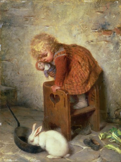 Little Girl with a Rabbit by Hermann Kaulbach